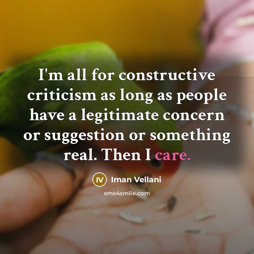 “I'm all for constructive criticism as long as people have a legitimate concern or suggestion or something real. Then I care.” quote by Iman Vellani