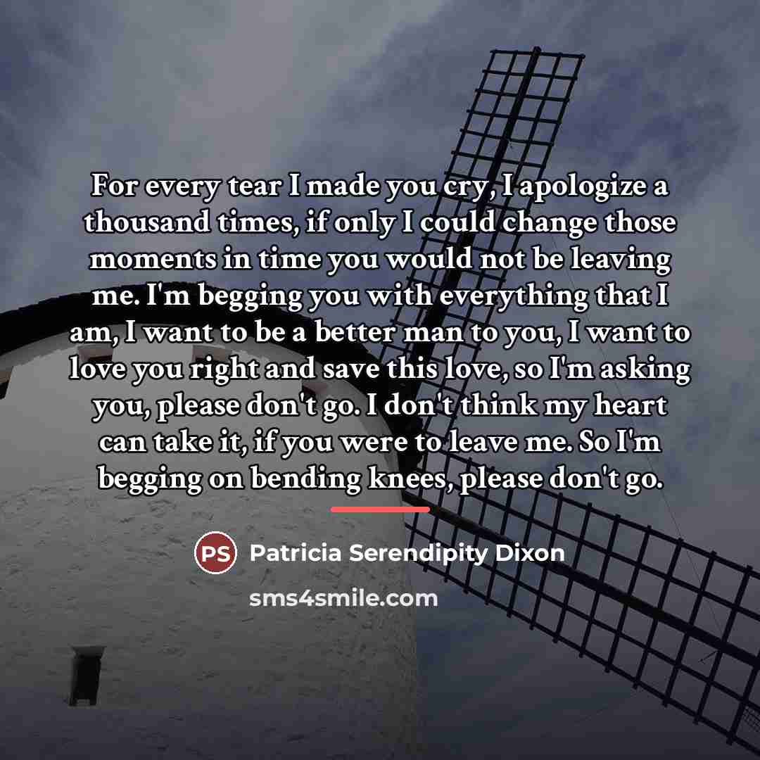 “For every tear I made you cry, I apologize a…” quote by Patricia Serendipity Dixon