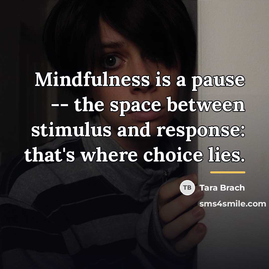 “Mindfulness is a pause -- the space between stimulus and…” quote by Tara Brach