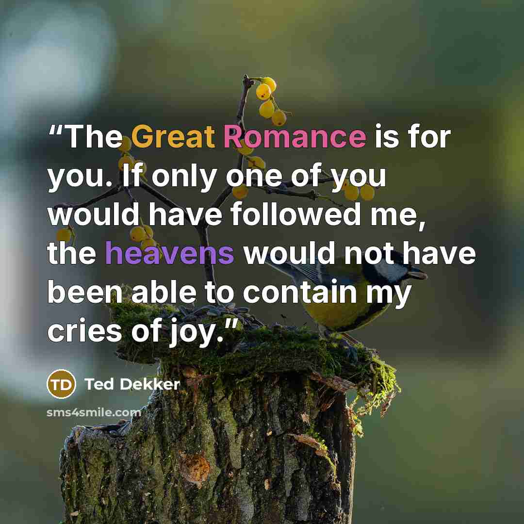 “The Great Romance is for you. If only one of you would have followed me, the heavens would not have been able to contain my cries of joy.” quote by Ted Dekker