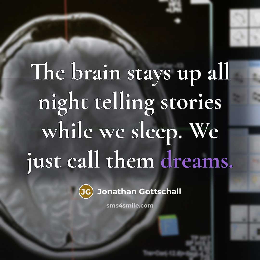“The brain stays up all night telling stories while we…” quote by Jonathan Gottschall