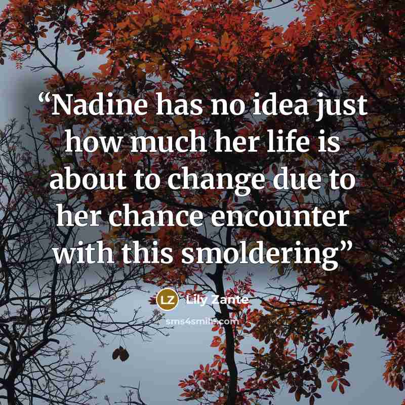 “Nadine has no idea just how much her life is about to change due to her chance encounter with this smoldering” quote by Lily Zante