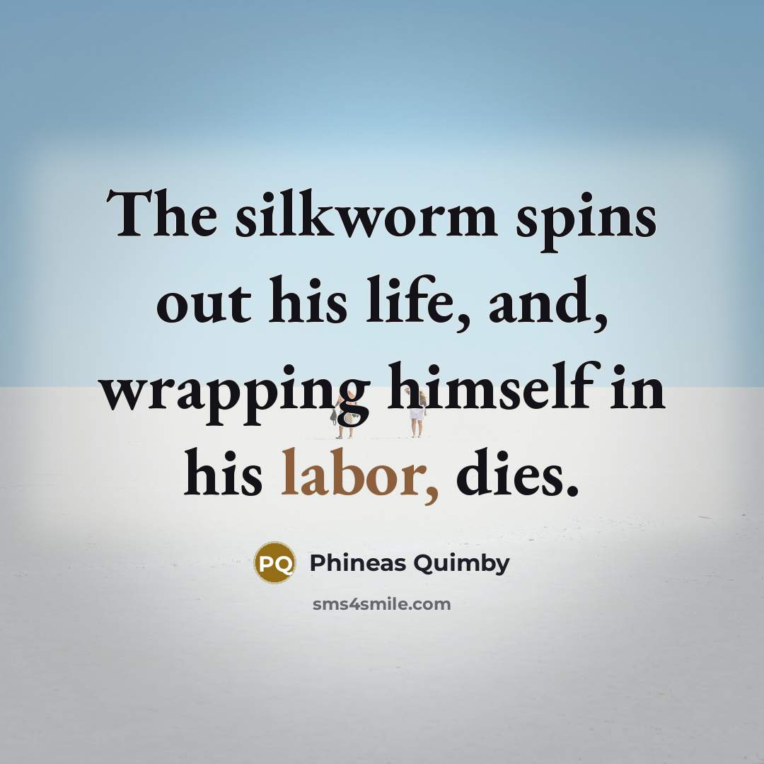 “The silkworm spins out his life, and, wrapping himself in…” quote by Phineas Quimby