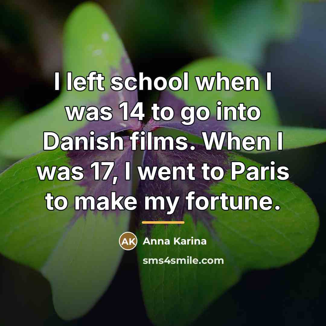 “I left school when I was 14 to go into…” quote by Anna Karina