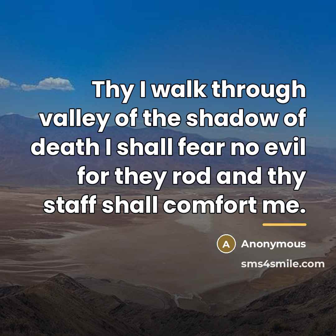 “Thy I walk through valley of the shadow of death…” quote by Anonymous
