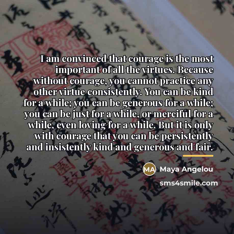 “I am convinced that courage is the most important of…” quote by Maya Angelou