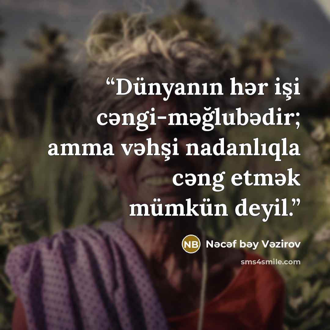 “Dünyanın hәr işi cәngi-mәğlubәdir; amma vәhşi nadanlıqla cәng etmәk mümkün deyil.” quote by Nәcәf bәy Vәzirov