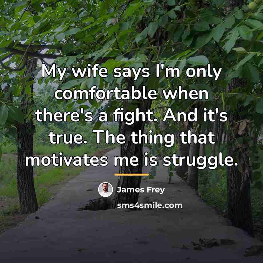 “My wife says I'm only comfortable when there's a fight.…” quote by James Frey