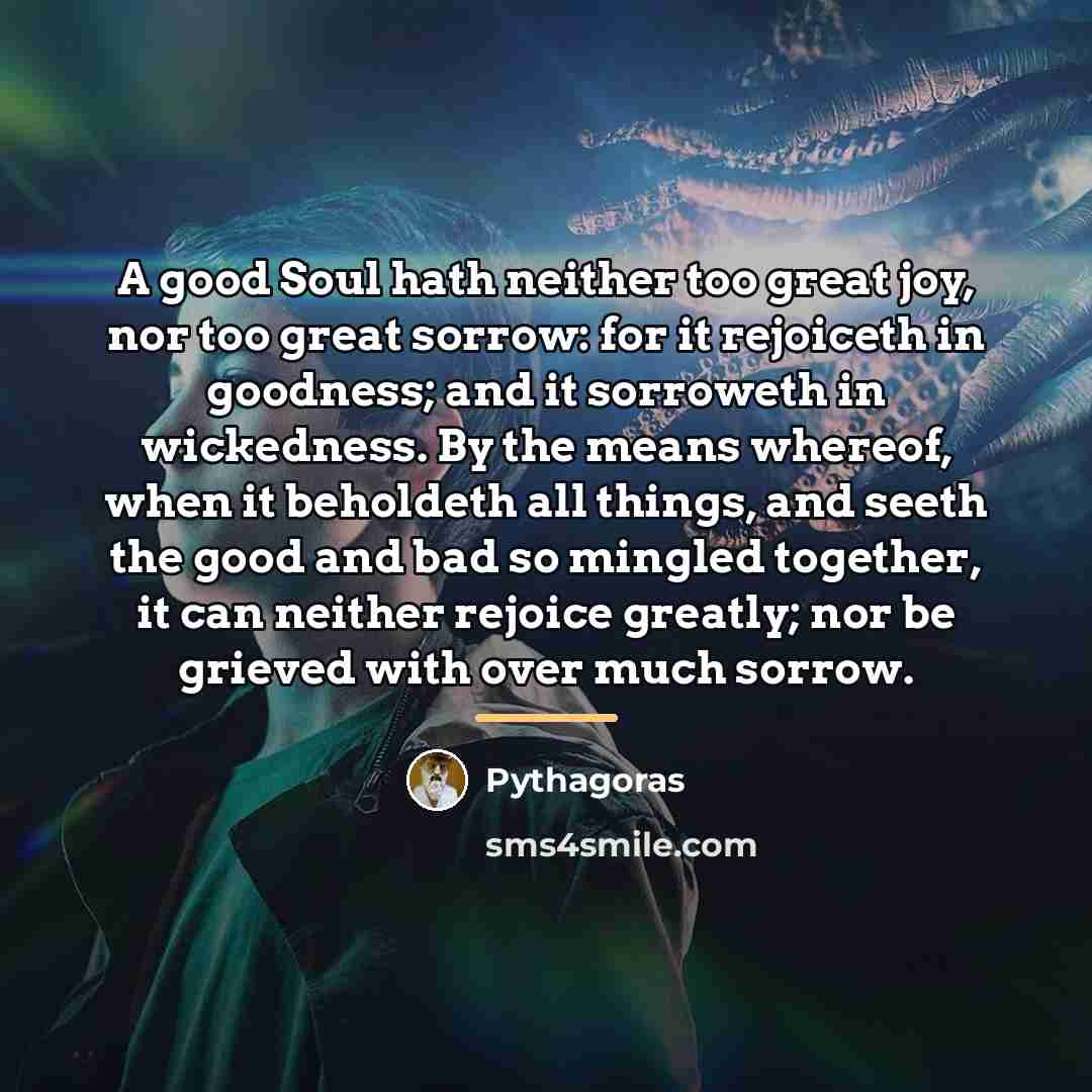 “A good Soul hath neither too great joy, nor too…” quote by Pythagoras