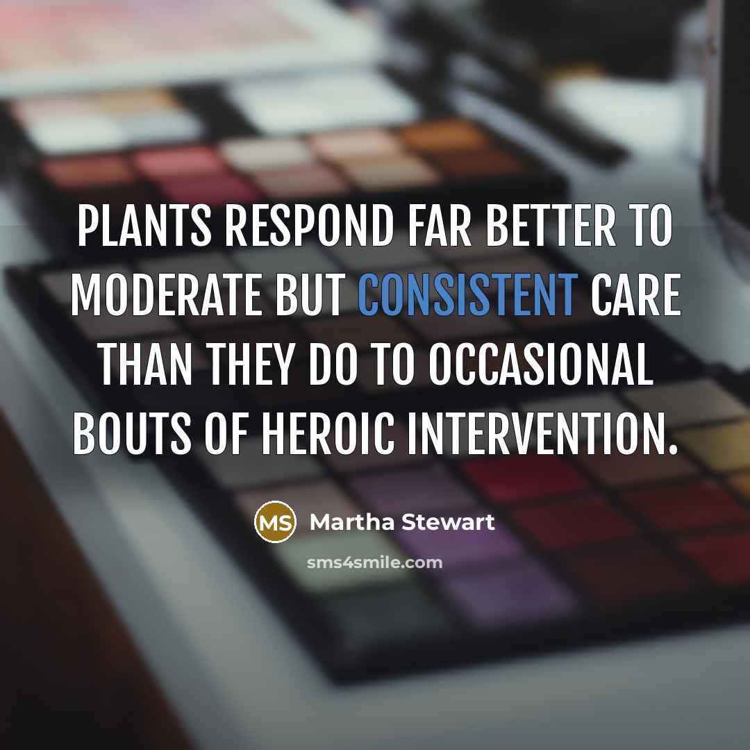 “Plants respond far better to moderate but consistent care than…” quote by Martha Stewart