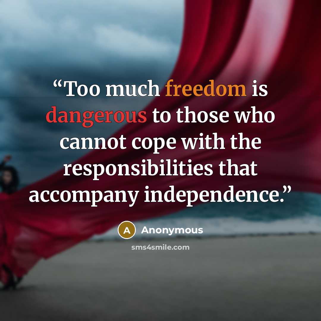 “Too much freedom is dangerous to those who cannot cope with the responsibilities that accompany independence.” quote by Anonymous