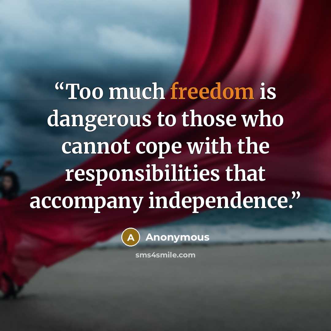 “Too much freedom is dangerous to those who cannot cope with the responsibilities that accompany independence.” quote by Anonymous