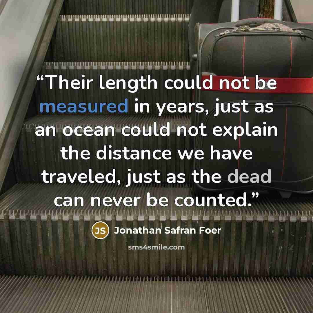 “Their length could not be measured in years, just as an ocean could not explain the distance we have traveled, just as the dead can never be counted.” quote by Jonathan Safran Foer