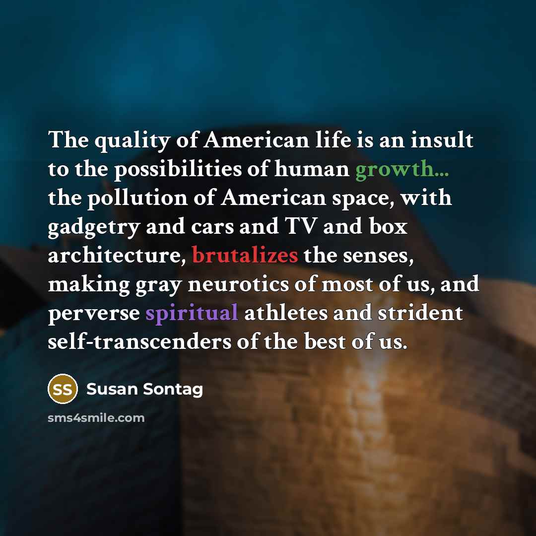 “The quality of American life is an insult to the…” quote by Susan Sontag