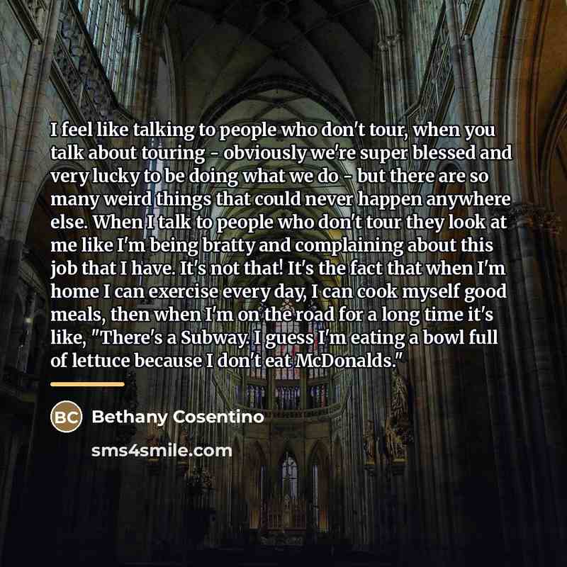 “I feel like talking to people who don't tour, when…” quote by Bethany Cosentino