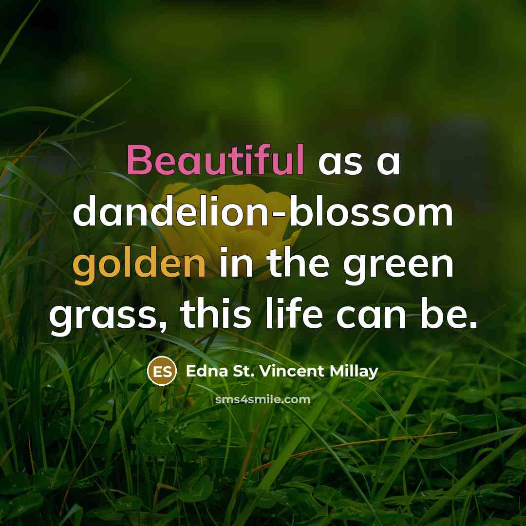 “Beautiful as a dandelion-blossom golden in the green grass, this…” quote by Edna St. Vincent Millay