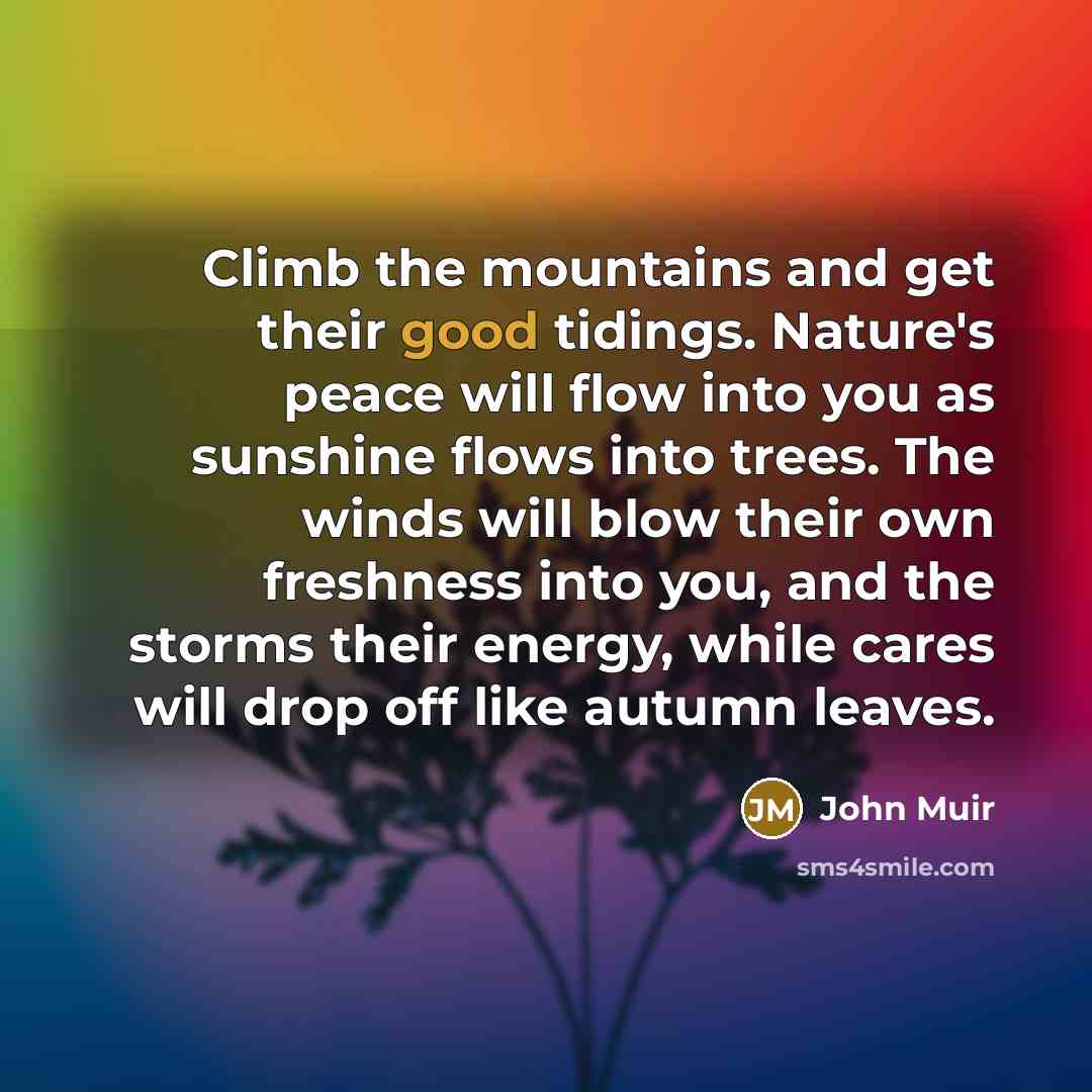 “Climb the mountains and get their good tidings. Nature's peace…” quote by John Muir
