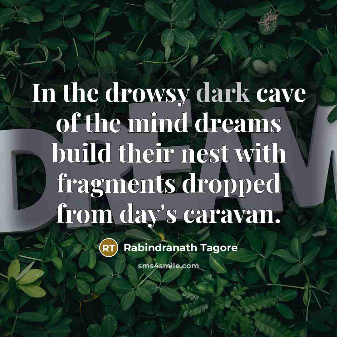 “In the drowsy dark cave of the mind dreams build…” quote by Rabindranath Tagore