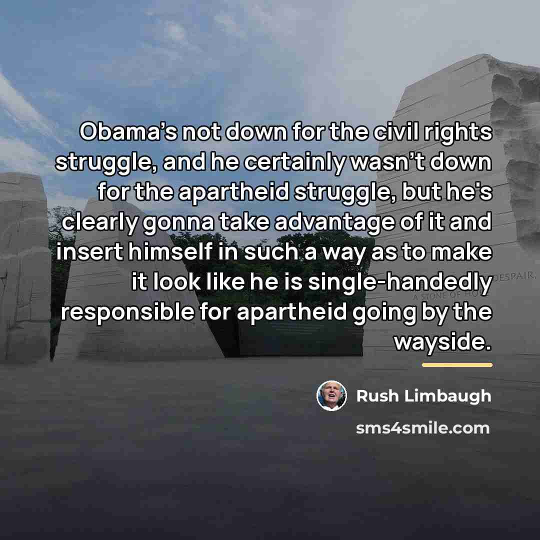 “Obama's not down for the civil rights struggle, and he…” quote by Rush Limbaugh