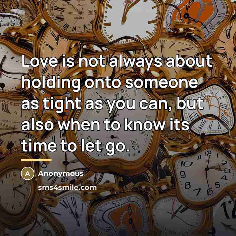 “Love is not always about holding onto someone as tight as you can, but also when to know its time to let go.” quote by Anonymous