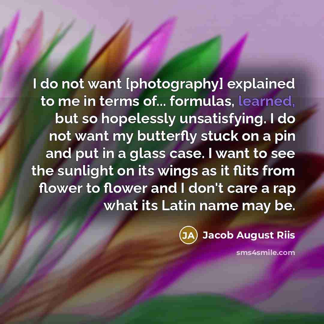 “I do not want [photography] explained to me in terms…” quote by Jacob August Riis