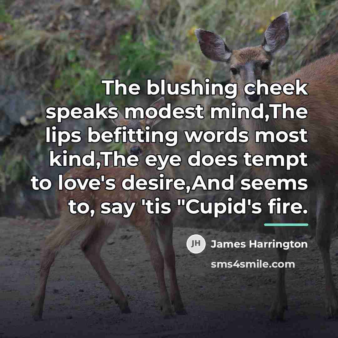 “The blushing cheek speaks modest mind,The lips befitting words most…” quote by James Harrington