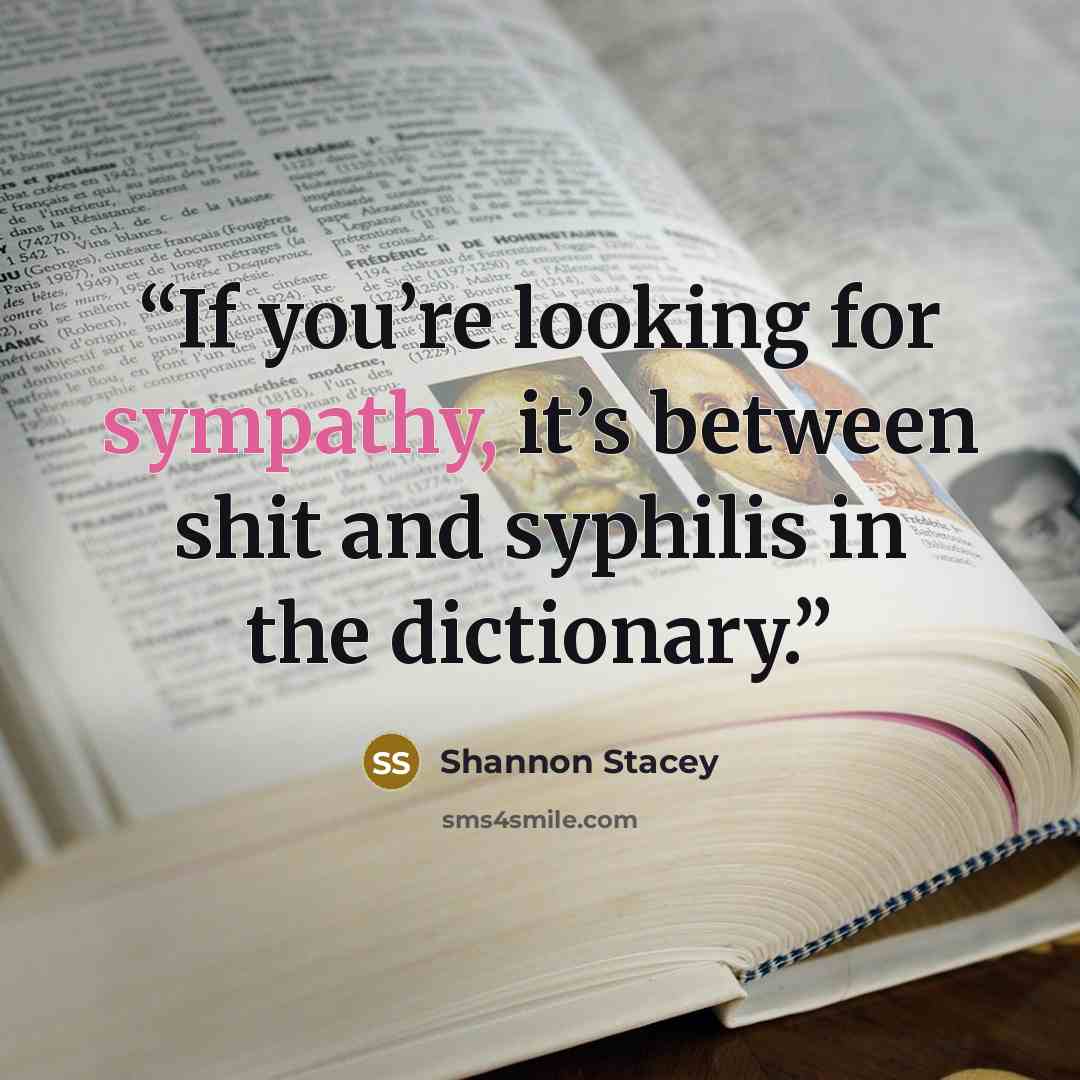 “If you’re looking for sympathy, it’s between shit and syphilis in the dictionary.” quote by Shannon Stacey