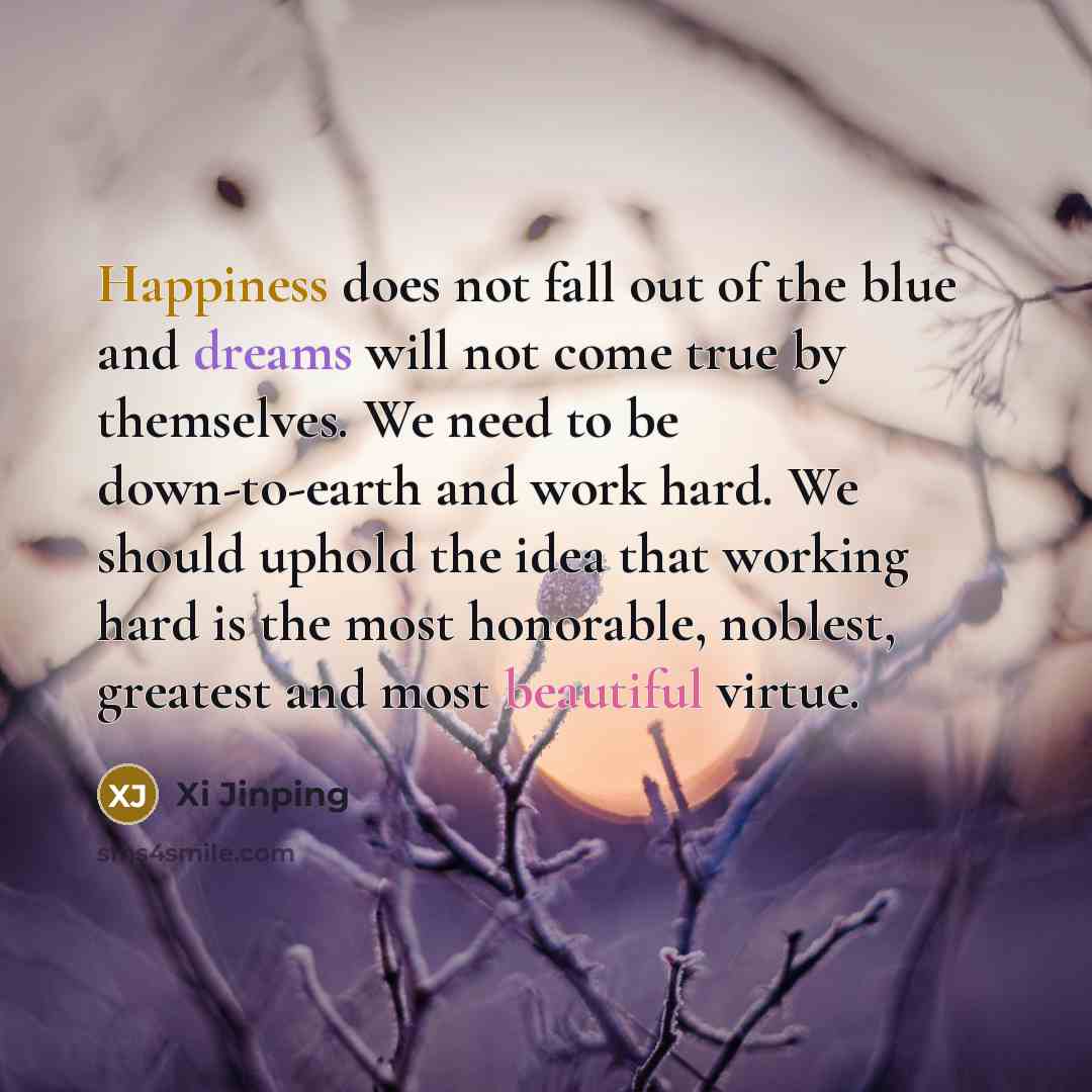 “Happiness does not fall out of the blue and dreams…” quote by Xi Jinping