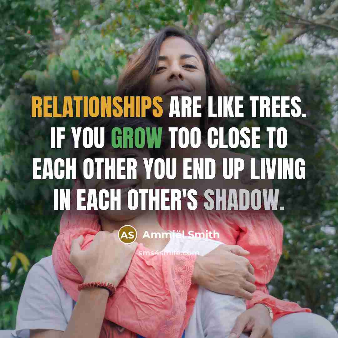 “Relationships are like trees. If you grow too close to each other you end up living in each other's shadow.” quote by Ammiël Smith