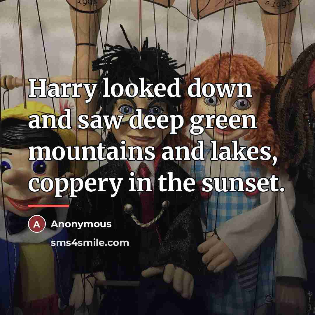 “Harry looked down and saw deep green mountains and lakes,…” quote by Anonymous