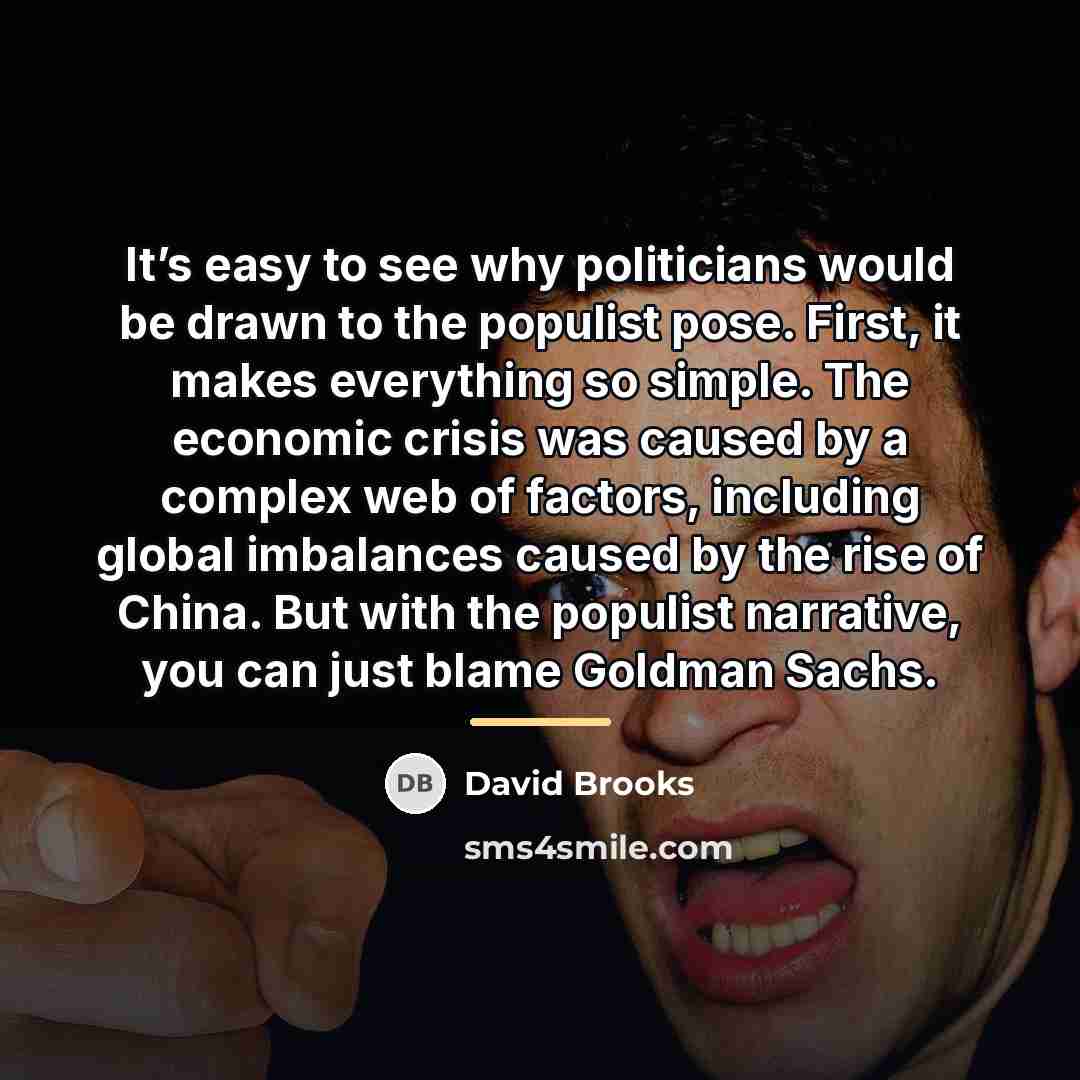 “It’s easy to see why politicians would be drawn to…” quote by David Brooks