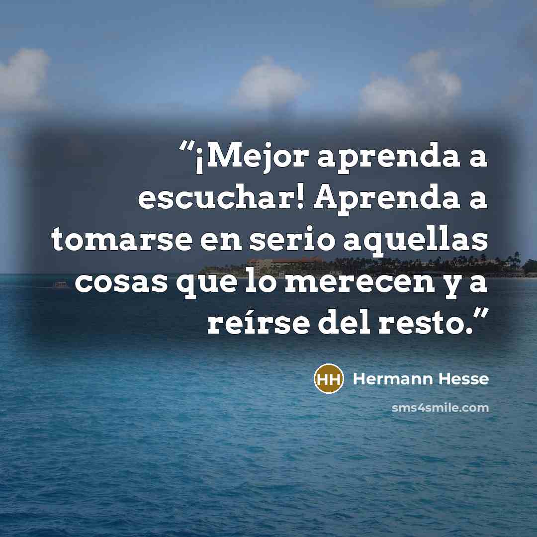 “¡Mejor aprenda a escuchar! Aprenda a tomarse en serio aquellas cosas que lo merecen y a reírse del resto.” quote by Hermann Hesse