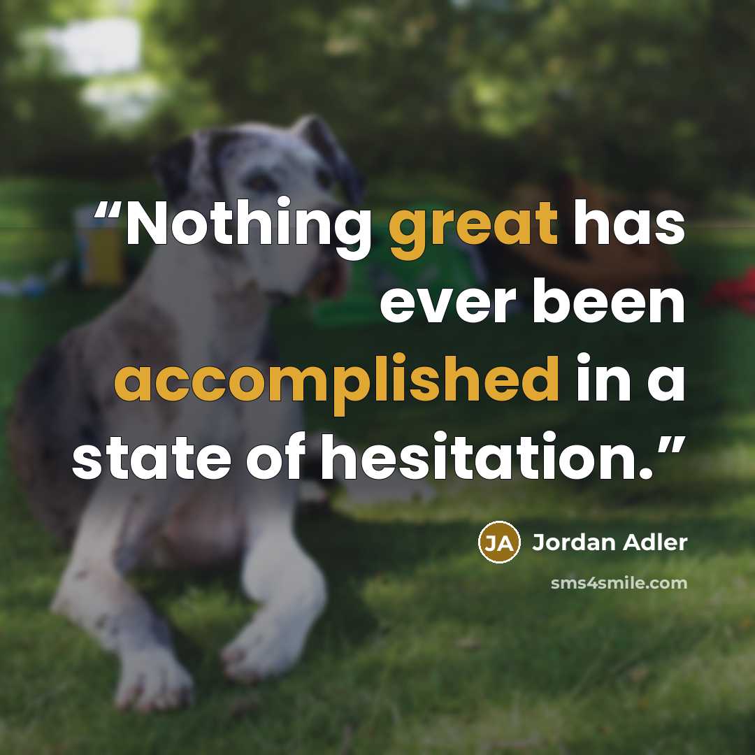 “Nothing great has ever been accomplished in a state of hesitation.” quote by Jordan Adler