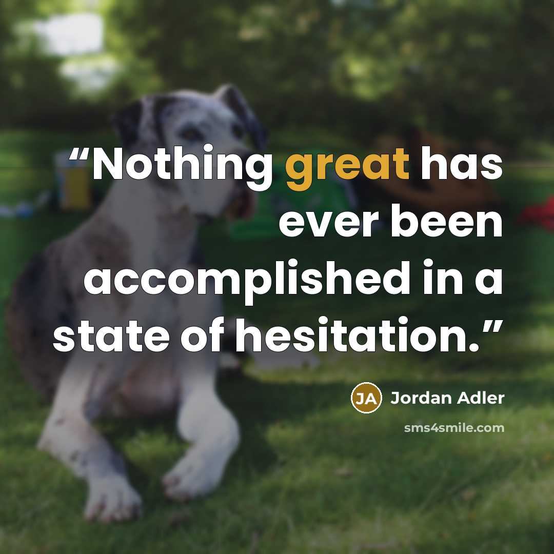 “Nothing great has ever been accomplished in a state of hesitation.” quote by Jordan Adler
