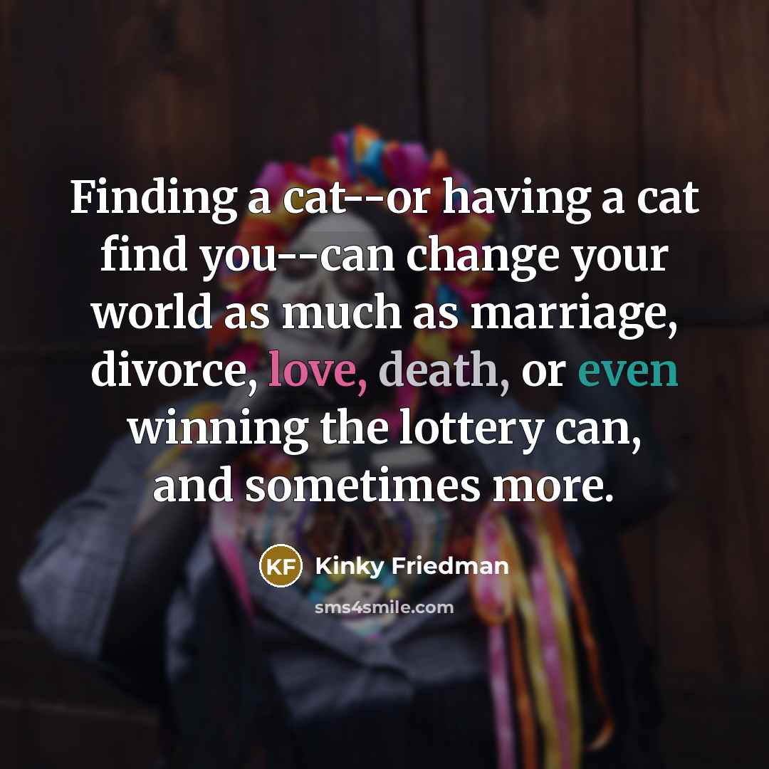 “Finding a cat--or having a cat find you--can change your…” quote by Kinky Friedman