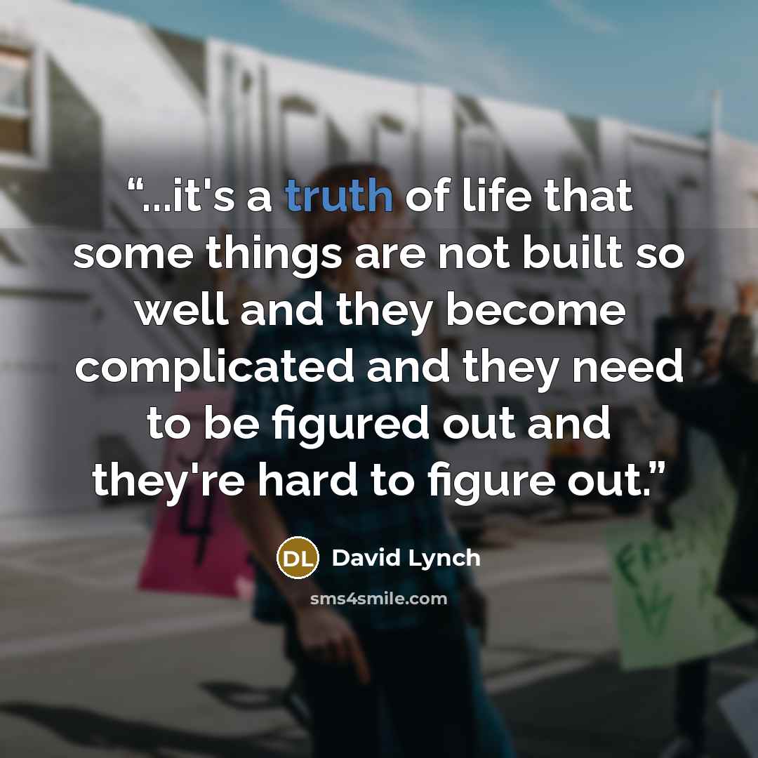 “...it's a truth of life that some things are not built so well and they become complicated and they need to be figured out and they're hard to figure out.” quote by David Lynch