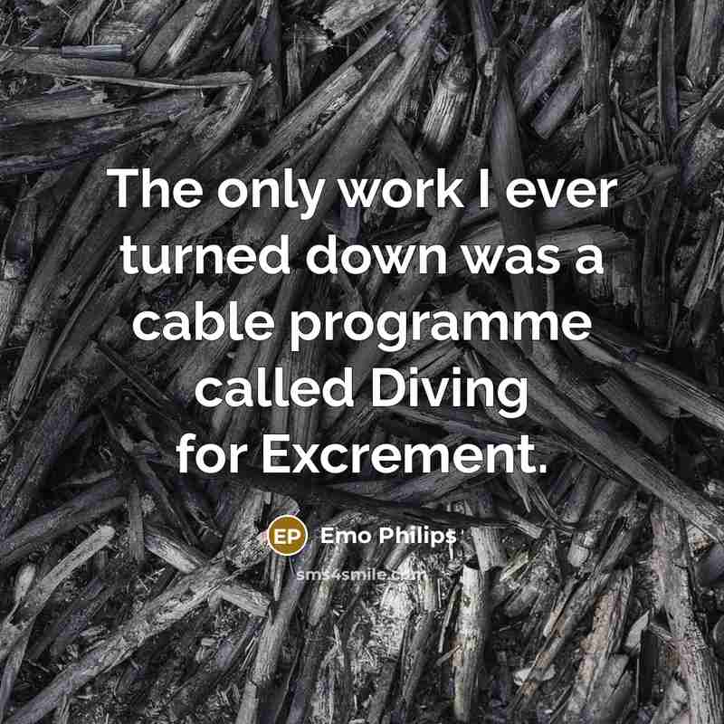 “The only work I ever turned down was a cable programme called Diving for Excrement.” quote by Emo Philips