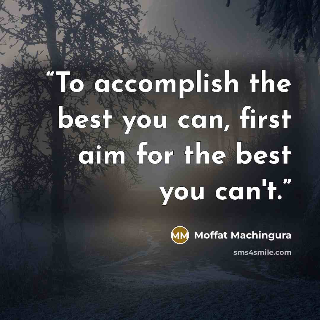 “To accomplish the best you can, first aim for the best you can't.” quote by Moffat Machingura