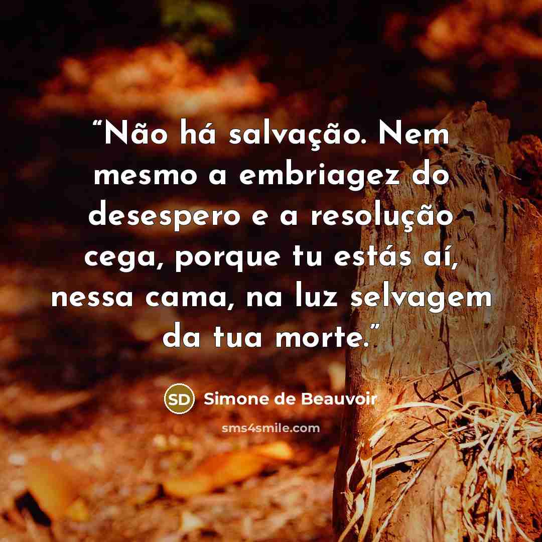 “Não há salvação. Nem mesmo a embriagez do desespero e a resolução cega, porque tu estás aí, nessa cama, na luz selvagem da tua morte.” quote by Simone de Beauvoir