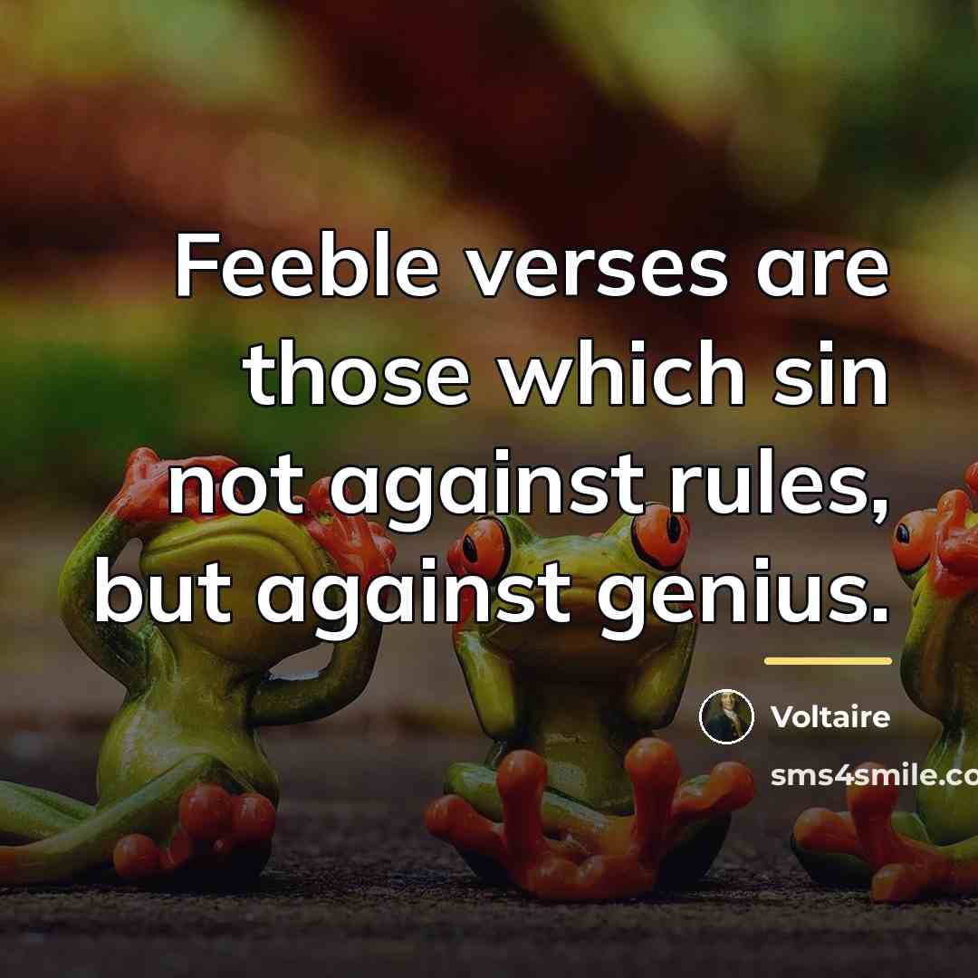 “Feeble verses are those which sin not against rules, but…” quote by Voltaire