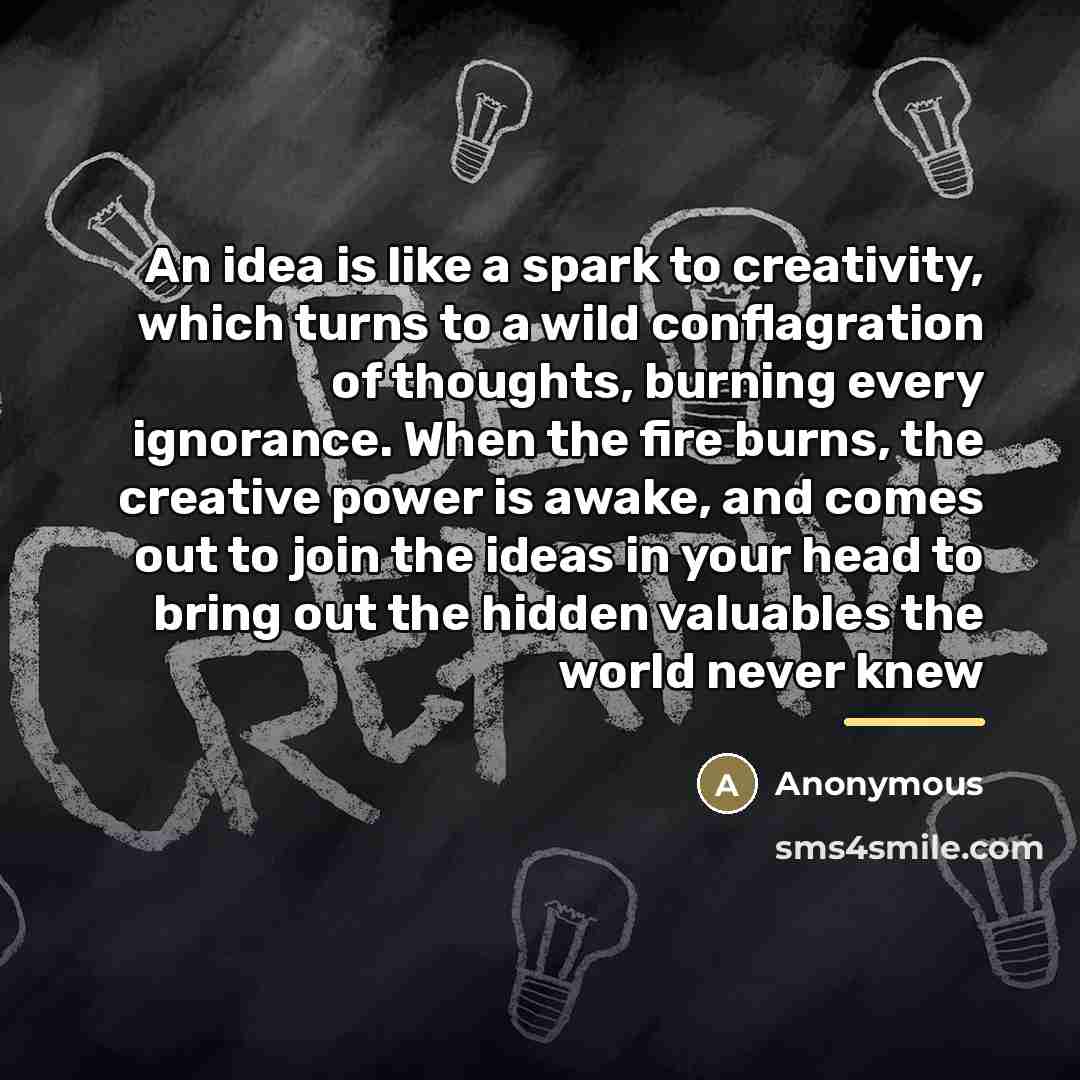 “An idea is like a spark to creativity, which turns…” quote by Anonymous