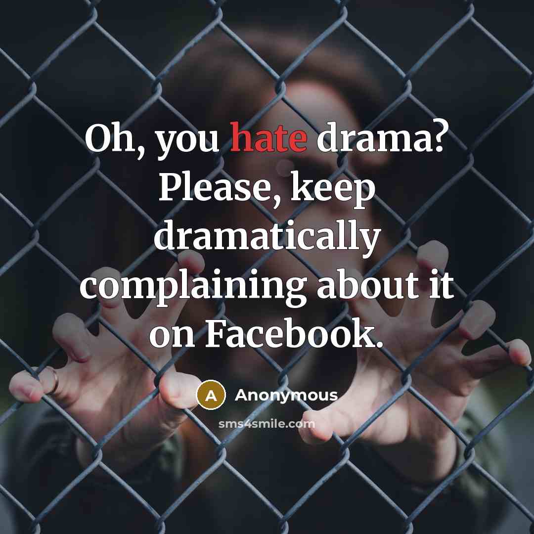 “Oh, you hate drama? Please, keep dramatically complaining about it on Facebook.” quote by Anonymous