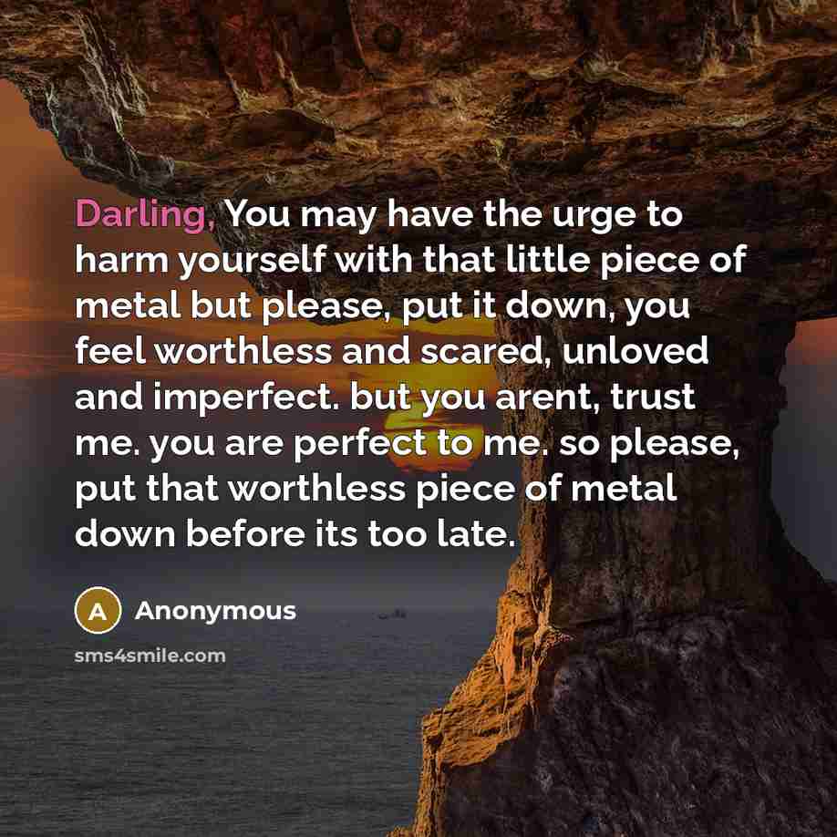 “Darling, You may have the urge to harm yourself with…” quote by Anonymous