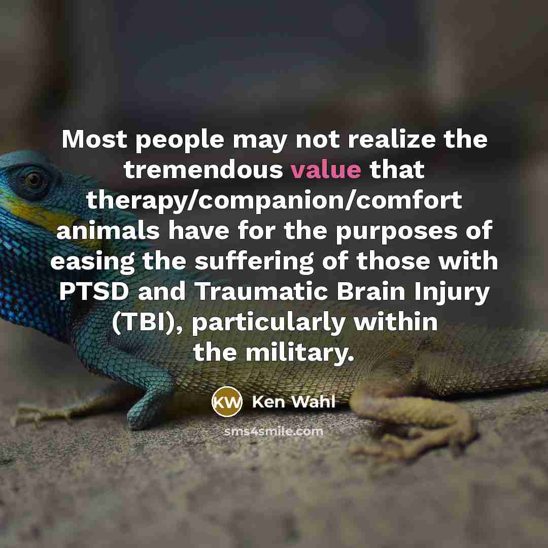 “Most people may not realize the tremendous value that therapy/companion/comfort…” quote by Ken Wahl