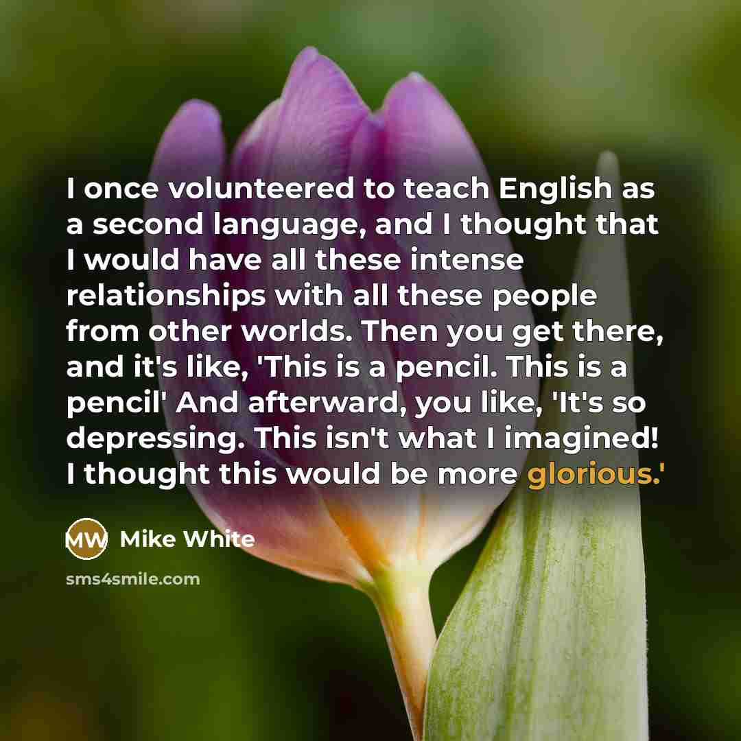 “I once volunteered to teach English as a second language,…” quote by Mike White