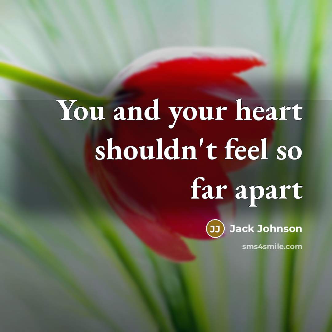 “You and your heart shouldn't feel so far apart” quote by Jack Johnson