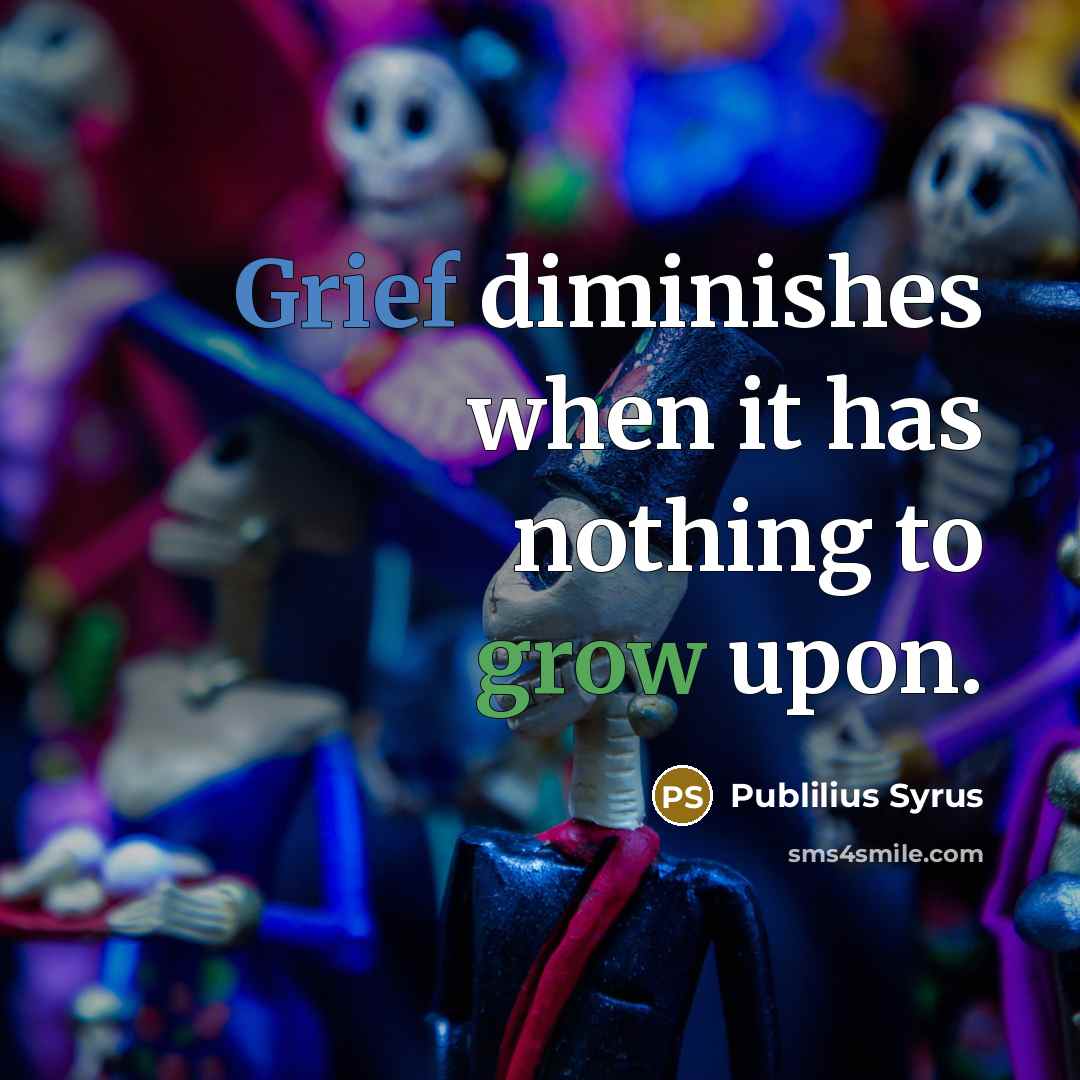 “Grief diminishes when it has nothing to grow upon.…” quote by Publilius Syrus