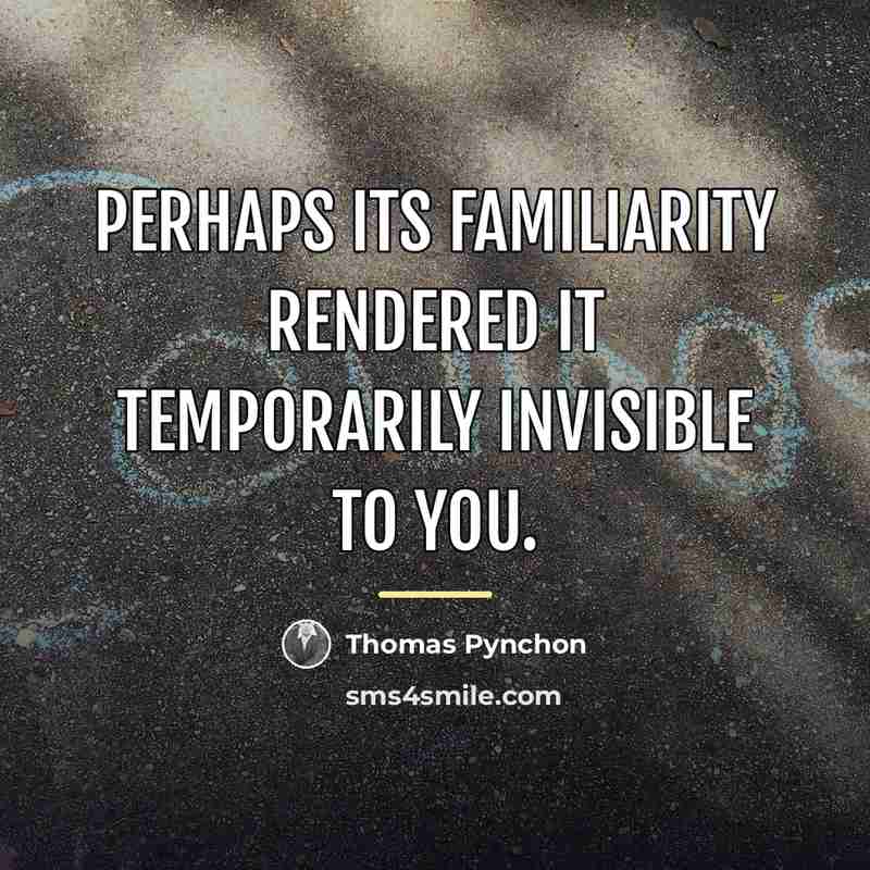 “Perhaps its familiarity rendered it temporarily invisible to you.…” quote by Thomas Pynchon
