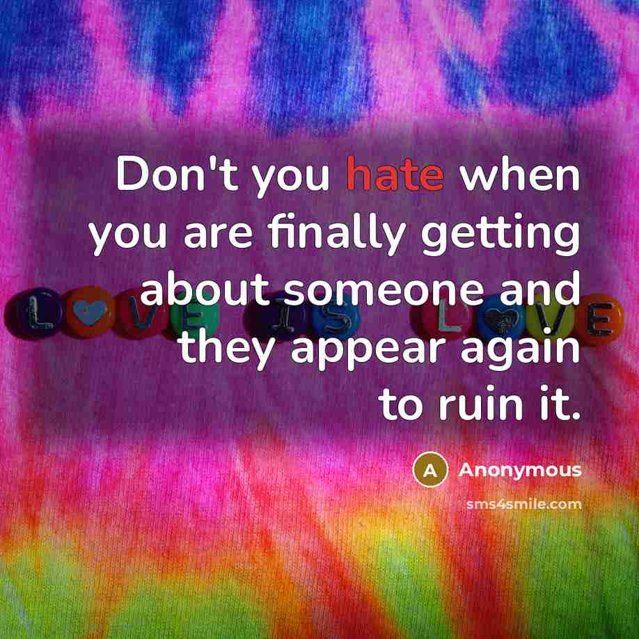 “Don't you hate when you are finally getting about someone…” quote by Anonymous