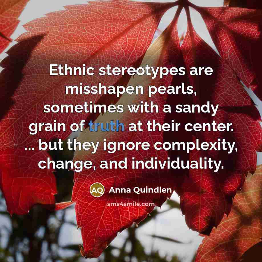 “Ethnic stereotypes are misshapen pearls, sometimes with a sandy grain…” quote by Anna Quindlen